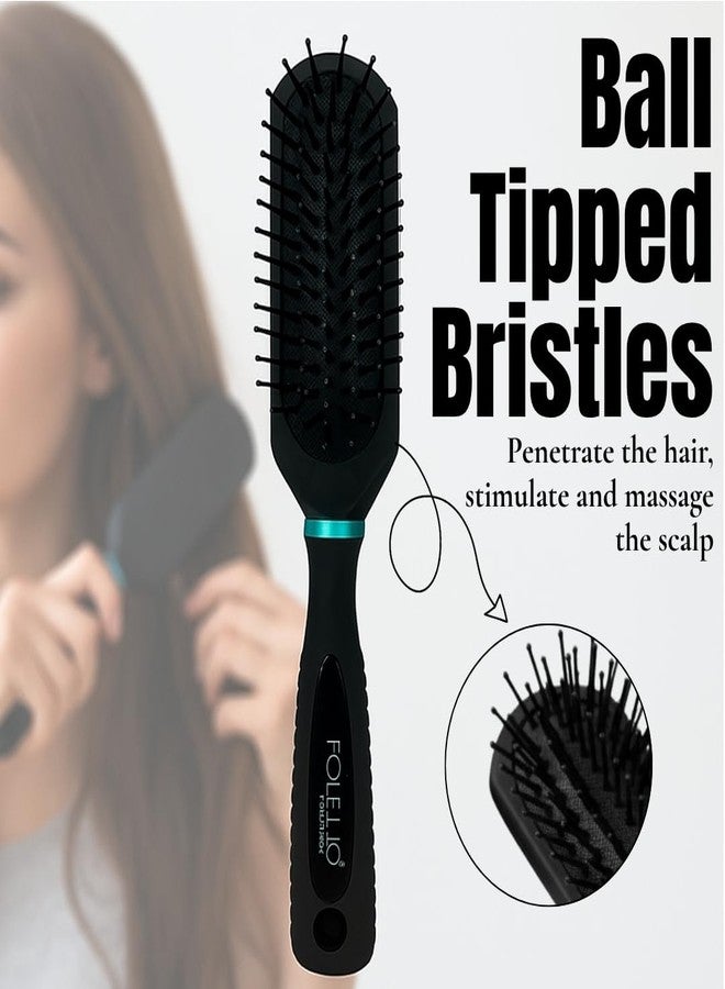 FOLELLO Premium Collection Round Paddle Hair Brush for Men & Women (Black), Detangler Comb for All Hair Types, Unisex Hair Comb, Hair Brush for Adults & Kids - Image 3
