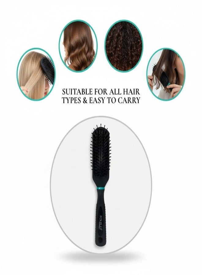 FOLELLO Premium Collection Round Paddle Hair Brush for Men & Women (Black), Detangler Comb for All Hair Types, Unisex Hair Comb, Hair Brush for Adults & Kids - Image 4
