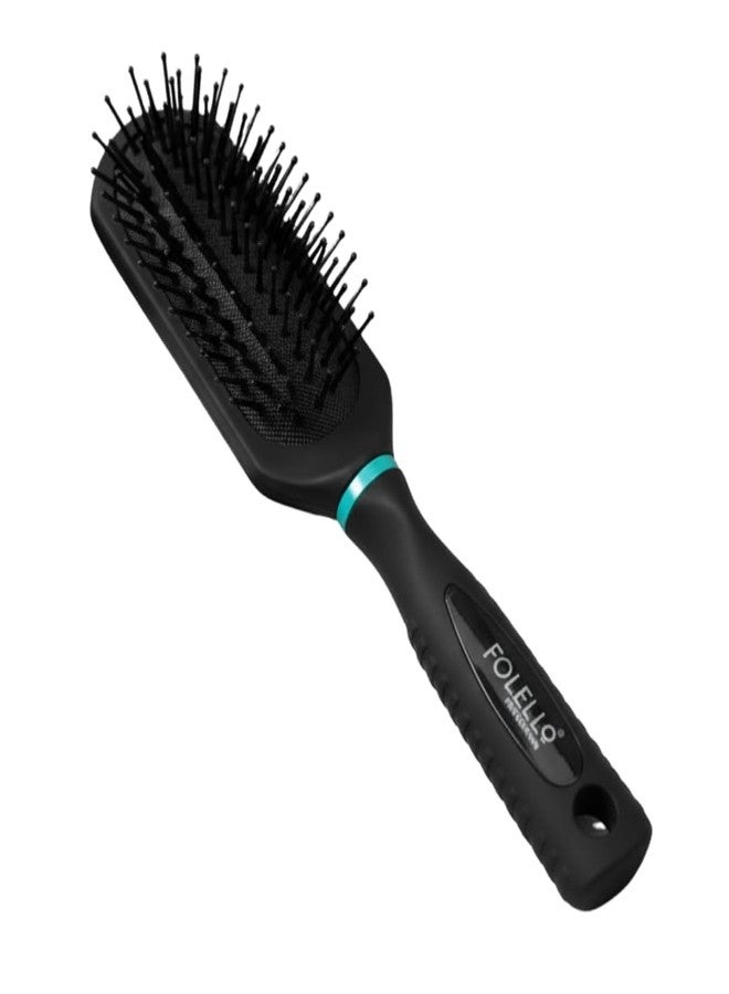 FOLELLO Premium Collection Round Paddle Hair Brush for Men & Women (Black), Detangler Comb for All Hair Types, Unisex Hair Comb, Hair Brush for Adults & Kids - Image 1