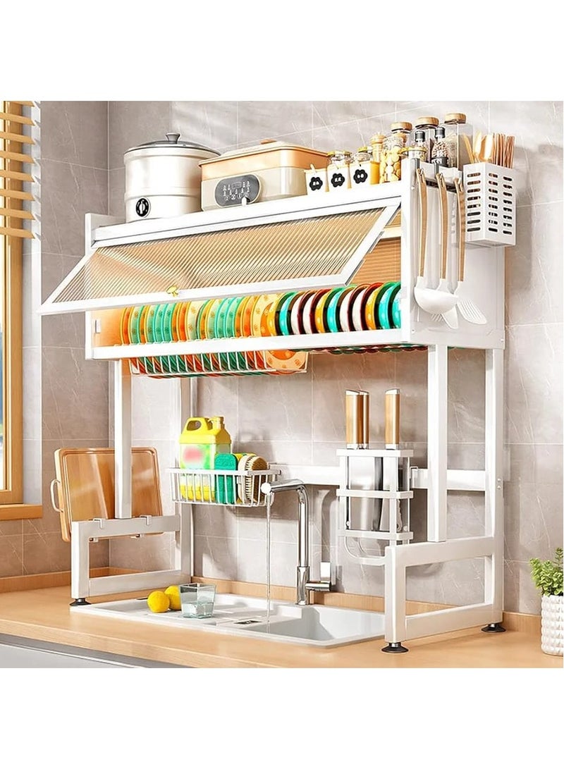 DubaiGallery Dish Rack Organizer Stainless Steel with Doors Over Sink Dish Drying Rack Storage Rack Kitchen Dish Drainer Nonslip Kitchen Multipurpose Rack Dust-Proof - Image 2