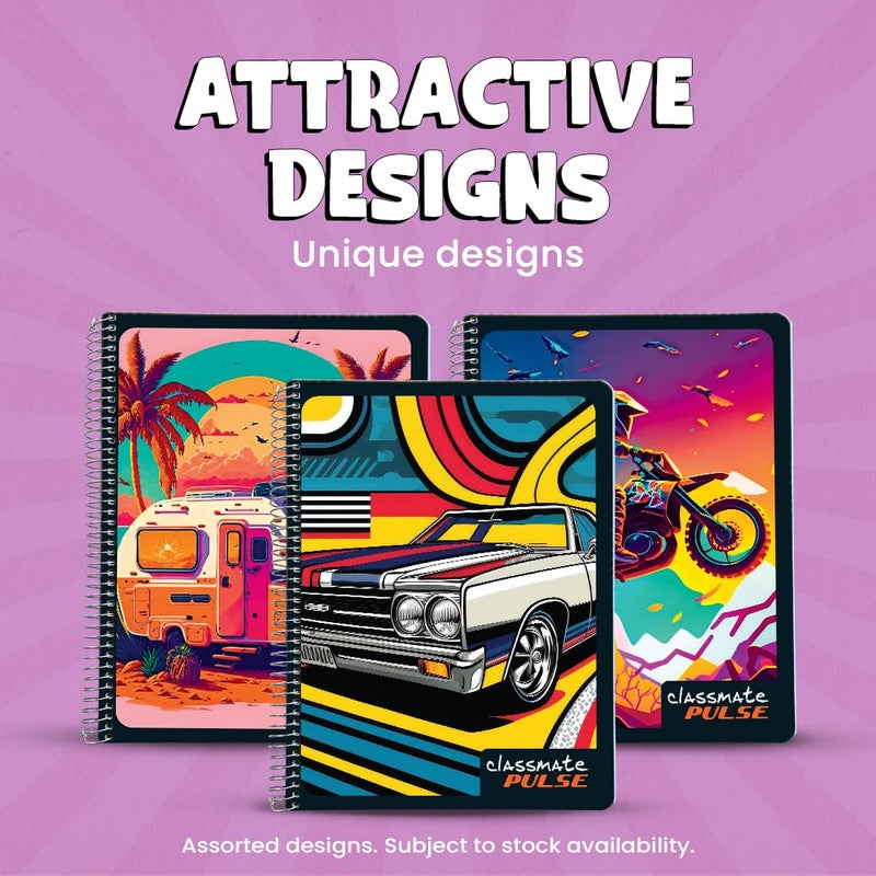 classmate دفتر ملاحظات حلزوني فردي من بالز - عبوة من 4 | بدون خطوط | 200 صفحة | 24.0 سم × 18.0 سم | تصاميم غلاف جذابة | غلاف ناعم | دفاتر للطلاب الجامعيين - Image 4