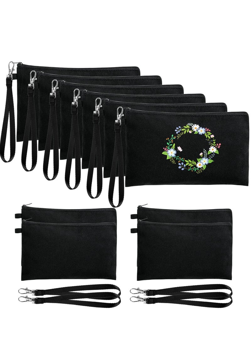 SYOSI Cosmetic Bags Sublimation Blank Heat Transfer Makeup Bags with Wristband Lanyards for DIY Craft Travel Canvas Zipper Pencil Bags Multi-purpose Travel Toiletry Bag 10PCS - Image 1