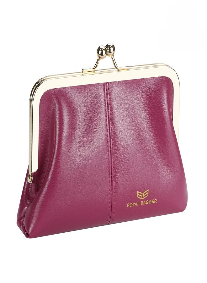Royal Bagger Fashionable Genuine Leather RFID Blocking Women's Wallet with Kiss Lock, Card Slots and Zipper Coin Pocket 4120 (Rose) - Image 1