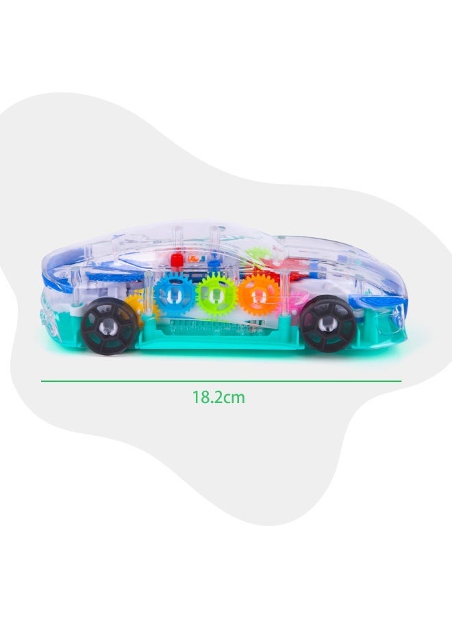 Halamodo Transparent Gear Concept Car, Art Creativity Light Up Transparent Sensory Car Toy for Kids, Bump and Go Toy Car with Colorful Moving Gears, Music, and LED Effects, Toys for Toddlers, Great Birthday Gift Idea, 18.2X8X5.6cm - Image 3