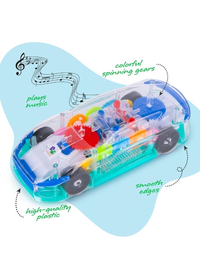 Halamodo Transparent Gear Concept Car, Art Creativity Light Up Transparent Sensory Car Toy for Kids, Bump and Go Toy Car with Colorful Moving Gears, Music, and LED Effects, Toys for Toddlers, Great Birthday Gift Idea, 18.2X8X5.6cm - Image 2