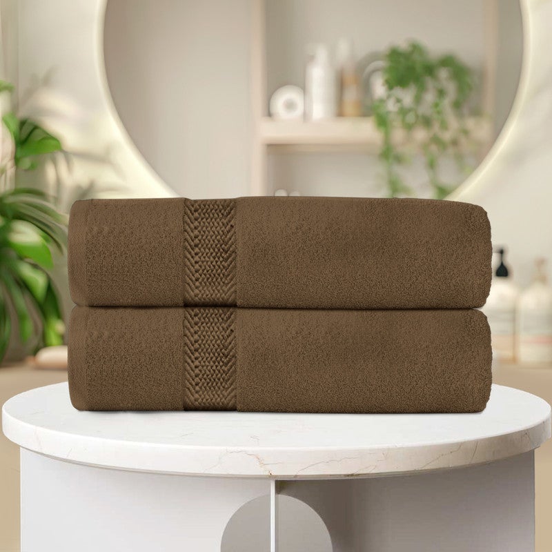 REST Bath Sheet   Set of 2 Wood Brown Cotton Bath Sheet  100x150cm , 39x59 inch Absorbent Cotton Hotel Quality Quick-Dry Durable Comfortable Stylish Thick Bath Sheet Set Machine Washable - Image 2