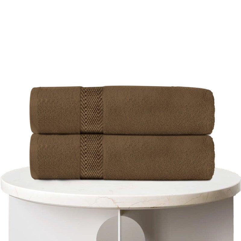 REST Bath Sheet   Set of 2 Wood Brown Cotton Bath Sheet  100x150cm , 39x59 inch Absorbent Cotton Hotel Quality Quick-Dry Durable Comfortable Stylish Thick Bath Sheet Set Machine Washable - Image 1