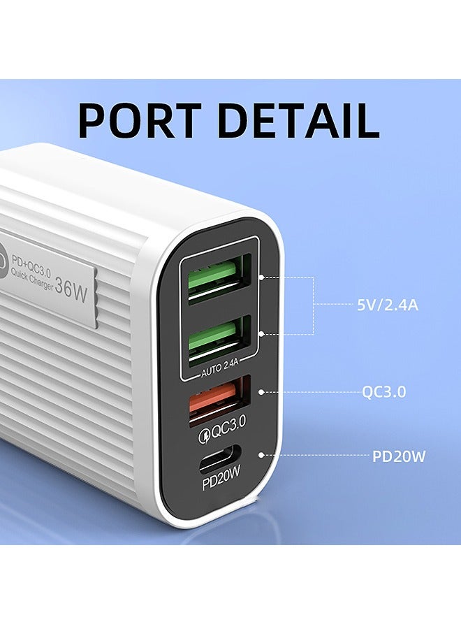 36W Multi Port European Quick Charger, Fast Charging Adapter for Multiple Models of Electric Device (White) - Image 3