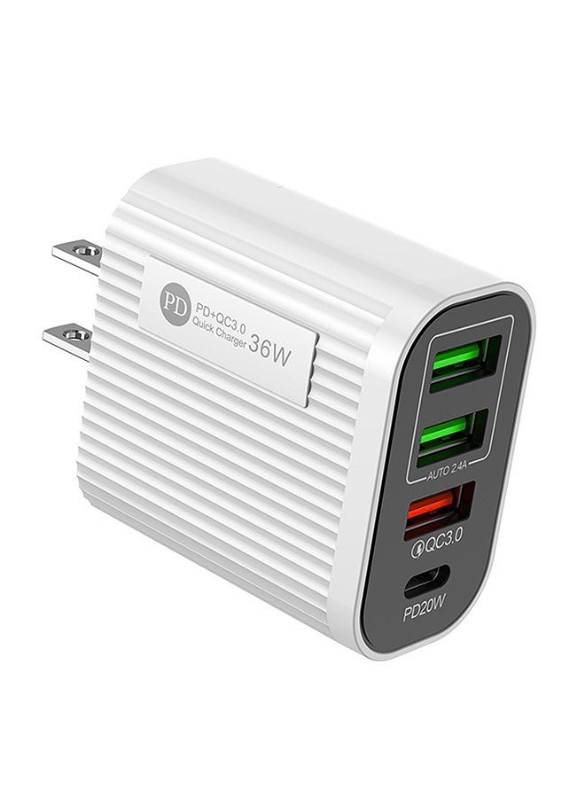 36W Multi Port European Quick Charger, Fast Charging Adapter for Multiple Models of Electric Device (White) - Image 1