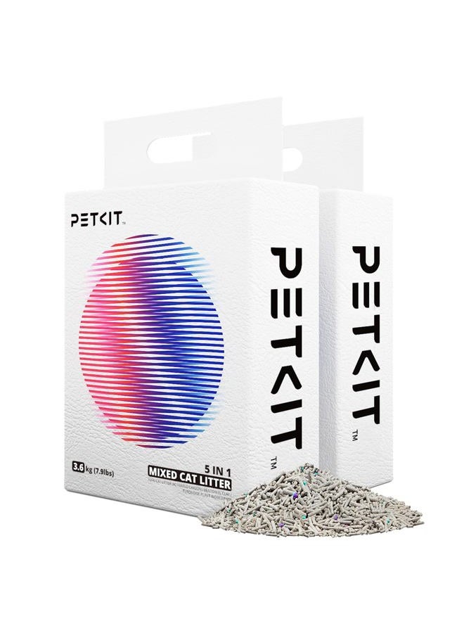 PETKIT أيفركلين 5 في 1 رمل قطط مختلط، رمال قطط قوية التكتل، تحكم في الروائح وغير معطر، ماص للغاية وقابل للغسل بالماء، رمل توفو بنتونيت، خالي من الغبار، 8 رطل/كيس - Image 1