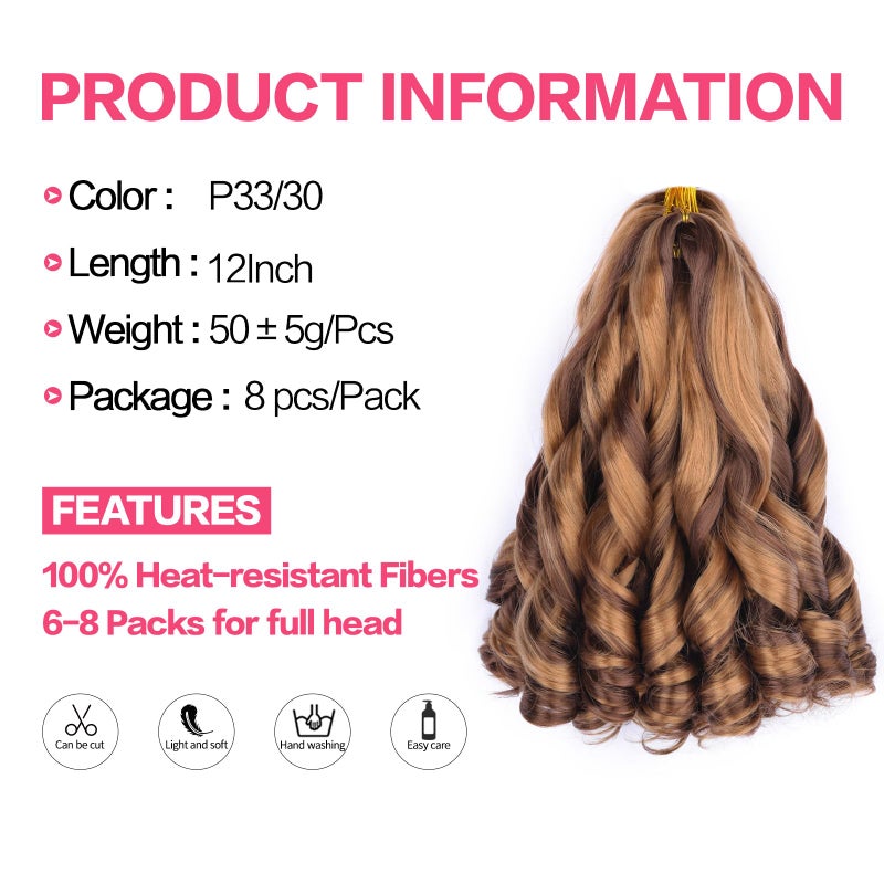 Luoyudu French Curl Braiding Hair 12 Inch 8 Packs Curly Braiding Hair Pre Stretched 50g/pack Loose Wavy Crochet Hair Synthetic Hair Extensions for Black Women (12 inch,8 packs, P33/30#) - Image 2