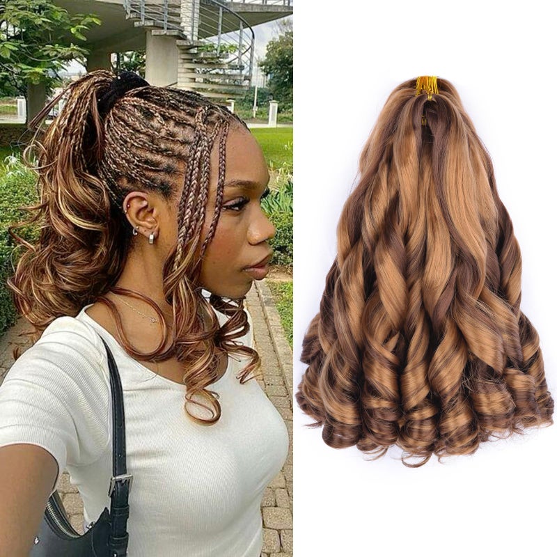 Luoyudu French Curl Braiding Hair 12 Inch 8 Packs Curly Braiding Hair Pre Stretched 50g/pack Loose Wavy Crochet Hair Synthetic Hair Extensions for Black Women (12 inch,8 packs, P33/30#) - Image 1