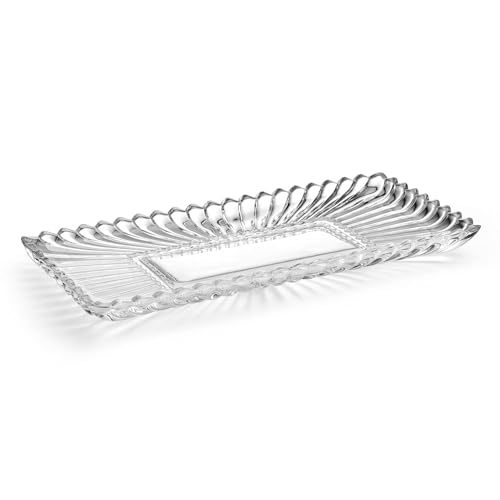 bellemax Plate Set of 1 pcs Bead Rim Decorative 15 inch Crystal Clear Glass Plate- Dry Fruits Sweets Chocolate Snack Plate for Dining,Catering Event, Dinner Parties,Wedding Dinner Plate (BX-01) - Image 2