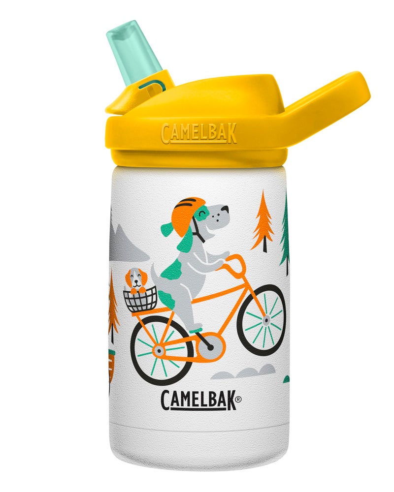 CAMELBAK زجاجة ماء للأطفال من كاملباك إيدي+ مع قشة، فولاذ مقاوم للصدأ معزول - مانعة للتسرب عند الإغلاق، 12 أونصة، دراجات الكلاب - Image 1