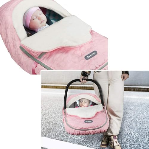 Yoofoss Baby Car Seat Cover Winter Carseat Canopies Cover to Protect Baby from Cold Wind, Super Warm Plush Fleece Baby Carrier Cover for Infant Boys Girls (Pink) - Image 4