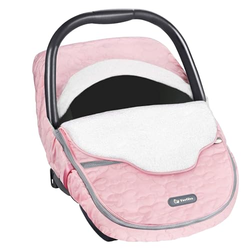 Yoofoss Baby Car Seat Cover Winter Carseat Canopies Cover to Protect Baby from Cold Wind, Super Warm Plush Fleece Baby Carrier Cover for Infant Boys Girls (Pink) - Image 1