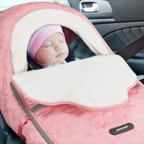 Yoofoss Baby Car Seat Cover Winter Carseat Canopies Cover to Protect Baby from Cold Wind, Super Warm Plush Fleece Baby Carrier Cover for Infant Boys Girls (Pink) - Image 5