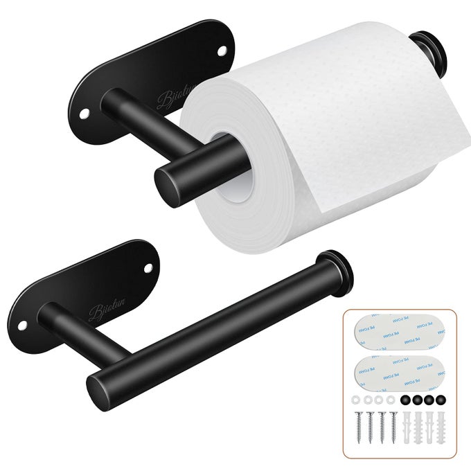 2 PACK TOILET PAPER HOLDER BLACK TOILET PAPER HOLDER WALL MOUNT FOR BATHROOM STORAGE STAINLESS STEEL PAPER TOWEL HOLDER STRONG ADHESION SCREWS