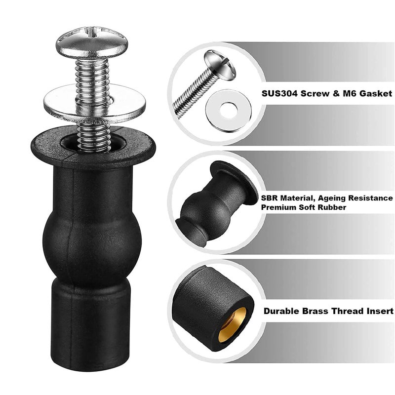 TREEZIO Stainless Universal Toilet Seat Bolts and Nuts Set - 2 Sets With Rubber & Plastic Nuts, Brass Thread Insert for Easy Installation - Image 3
