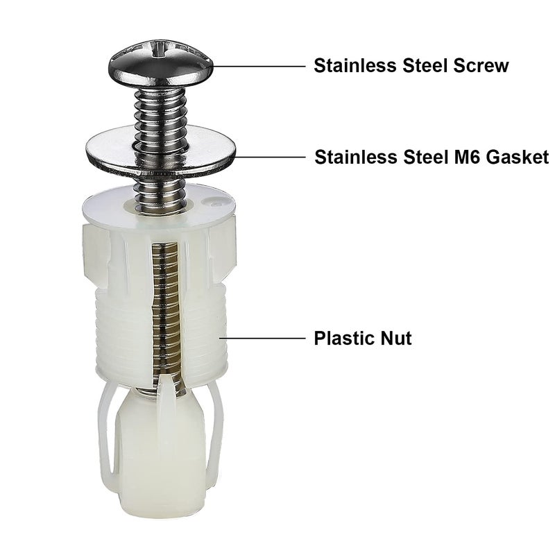 TREEZIO Stainless Universal Toilet Seat Bolts and Nuts Set - 2 Sets With Rubber & Plastic Nuts, Brass Thread Insert for Easy Installation - Image 4