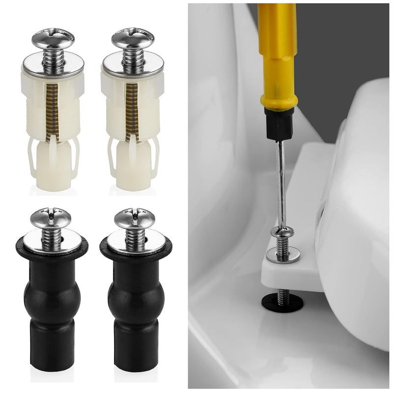 TREEZIO Stainless Universal Toilet Seat Bolts and Nuts Set - 2 Sets With Rubber & Plastic Nuts, Brass Thread Insert for Easy Installation - Image 1