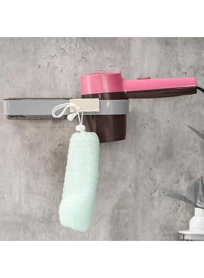 Soap Dish Holder and Hair Dryer Holder with Hanging Towel, Headband, Necklace, and Toothbrush Hanging Hooks - for Use in Bathroom, Kitchen, Bathtub, Sink, Wall Mounted (1 Piece) - Image 5