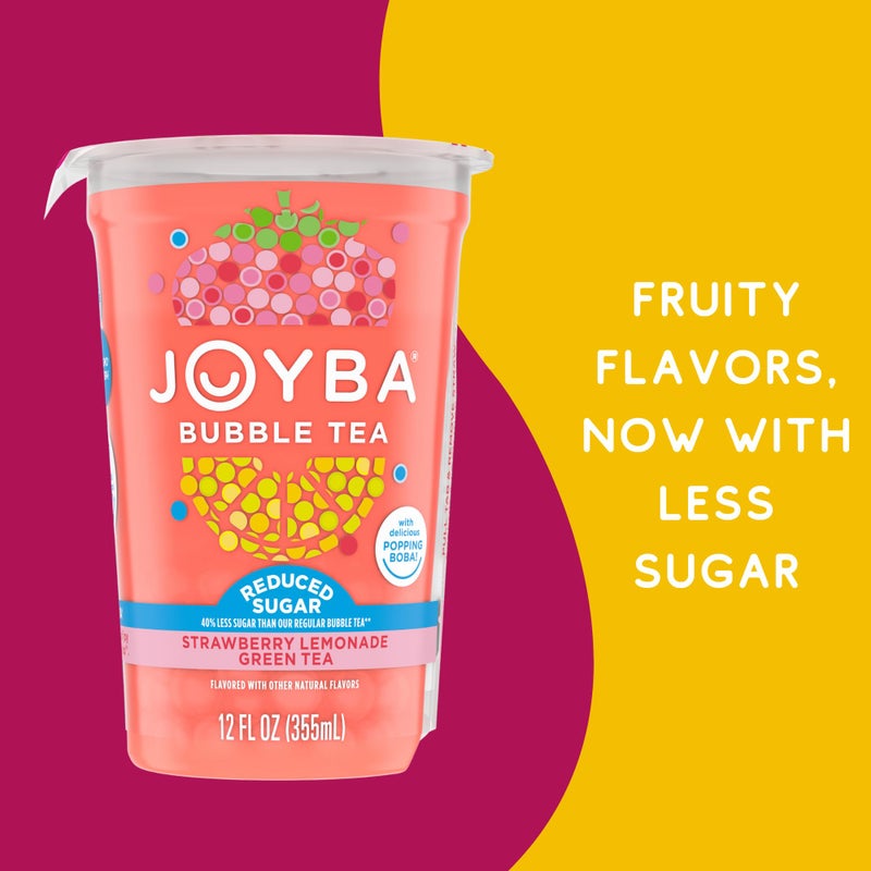 Joyba Reduced Sugar Strawberry Lemonade Flavored Green Bubble Tea, 4 Pack,12 fl oz. Cups - Image 3