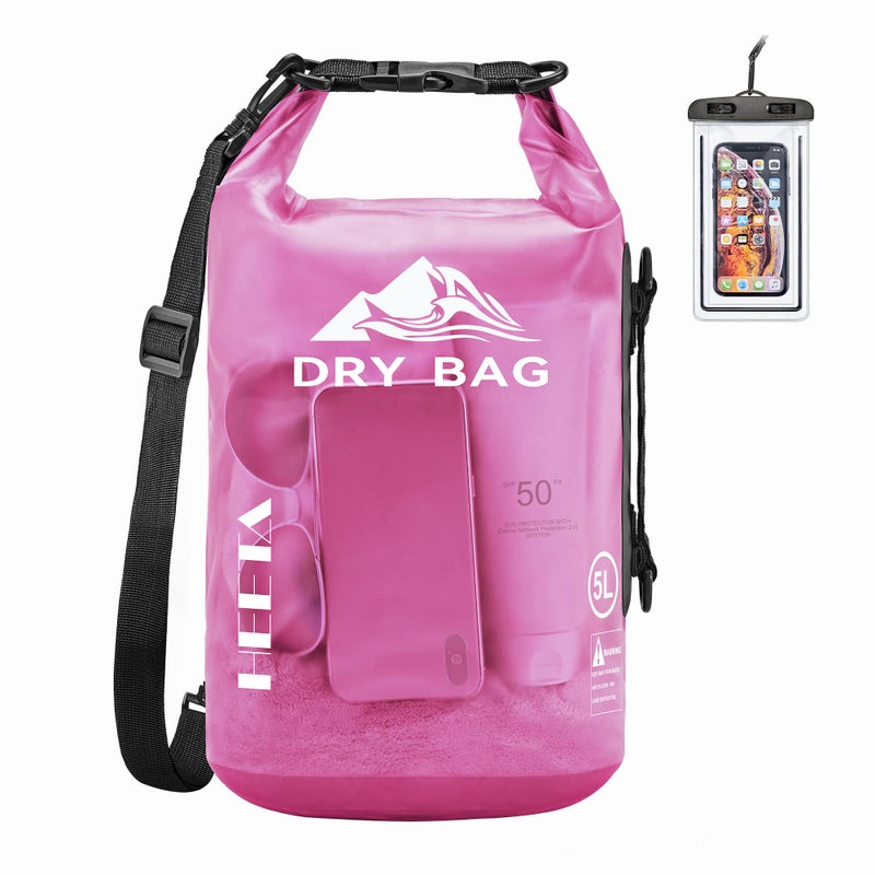 HEETA Dry Bag Waterproof for Women Men, Roll Top Lightweight Dry Storage Bag Backpack with Phone Case for Travel Swimming Boating Kayaking Paddle Board Camping Beach Accessories (Rose Red, 5L) - Image 1