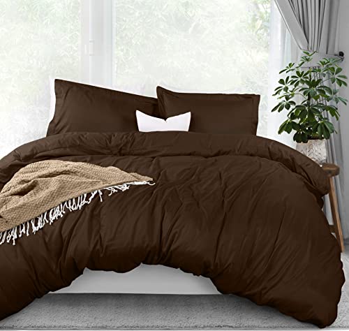 Utopia Bedding Duvet Cover Queen Size - 3 Piece with Zipper Closure - 1 Comforter Cover 90X90 Inches & 2 Pillow Shams 20X26 Inches (Brown) Comforter Not Included - Image 1
