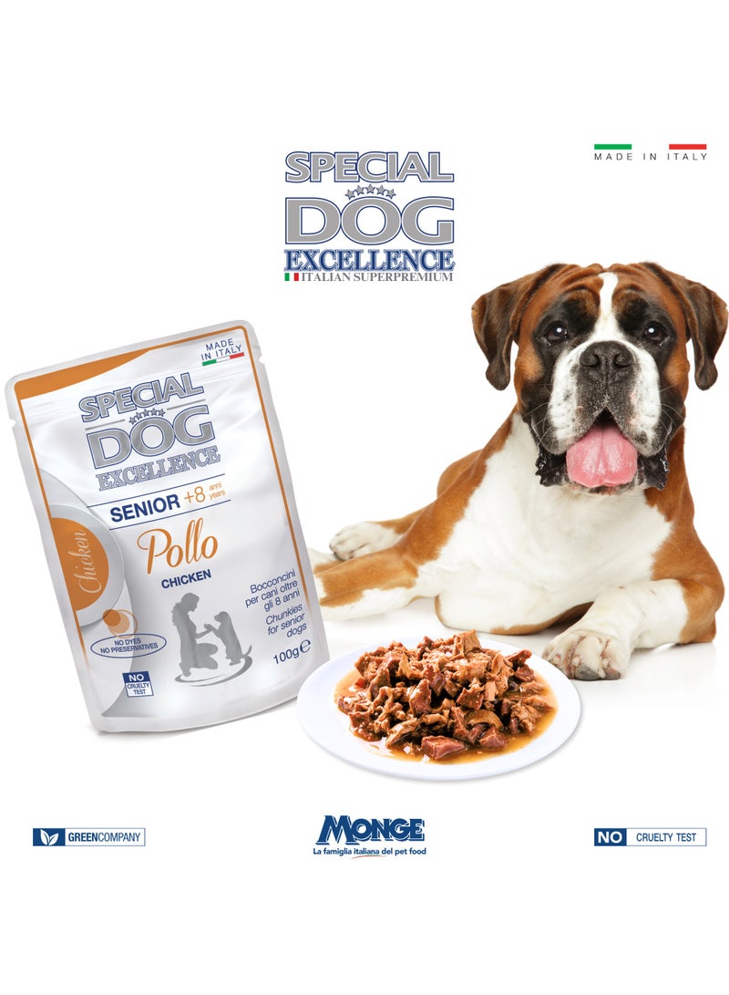 Monge Special Dog Excellence by Monge | Senior Dog Wet Food with Chicken | Super Premium Complementary Wet Dog Food | Chunkies in Pouch - Image 2