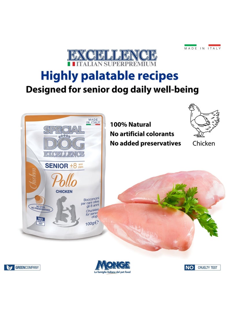 Monge Special Dog Excellence by Monge | Senior Dog Wet Food with Chicken | Super Premium Complementary Wet Dog Food | Chunkies in Pouch - Image 3