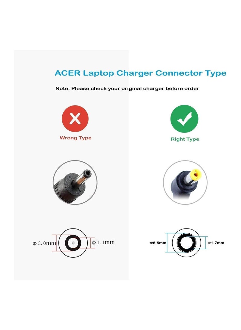Generic - 65W Laptop Charger for Acer Aspire 3 5 A314 21 A314 22 A515 55 A515 54 ES1 ES1 511 E1 E1 572 E3 E3 111 E5 E5 511 E5 571 E5 575 Power Supply Cord UK DL65190342 - Image 1