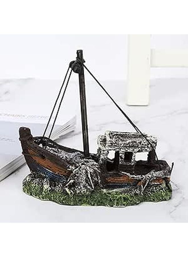Aquarium Shipwreck Resin Ornament Fish Tank Decor Simulation House Landscape - Image 1