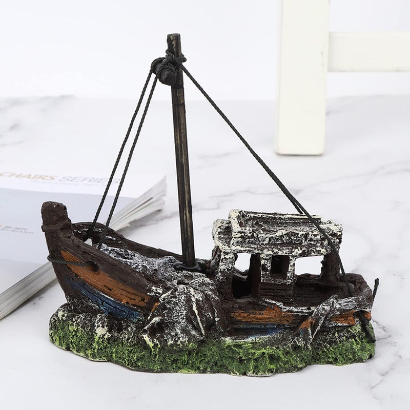 Aquarium Shipwreck Resin Ornament Fish Tank Decor Simulation House Landscape - Image 2