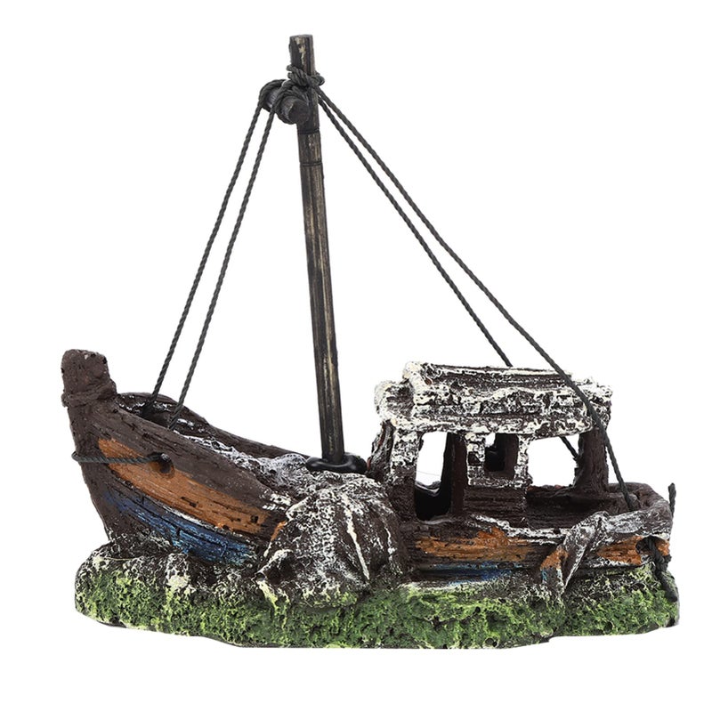 Aquarium Shipwreck Resin Ornament Fish Tank Decor Simulation House Landscape - Image 3