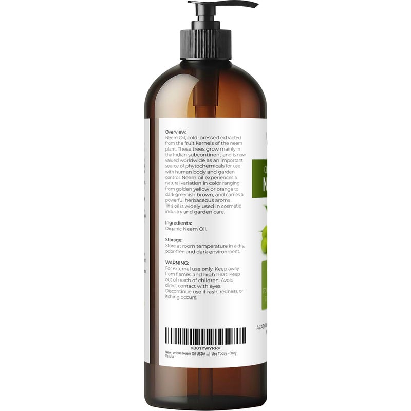 velona Neem Oil USDA Certified Organic - 16 Fl Oz | 100% Pure and Natural Carrier Oil | Virgin, Unrefined, Cold Pressed | Hair, Body and Skin Care | Use Today - Enjoy Results - Image 3