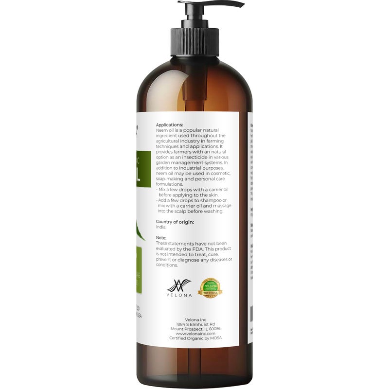 velona Neem Oil USDA Certified Organic - 16 Fl Oz | 100% Pure and Natural Carrier Oil | Virgin, Unrefined, Cold Pressed | Hair, Body and Skin Care | Use Today - Enjoy Results - Image 5