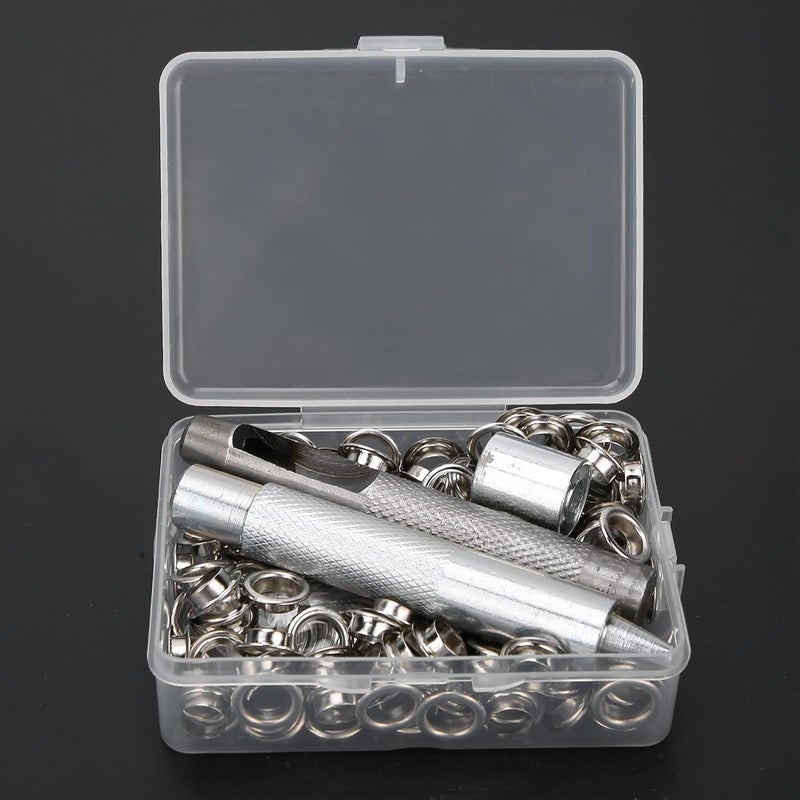 HighQuality 0.3" Brass Grommet Eyelets Set with Tools for Clothing Canvas Craft - Shoes Clothing Handicrafts - 100 Sets (Silver) - Image 2