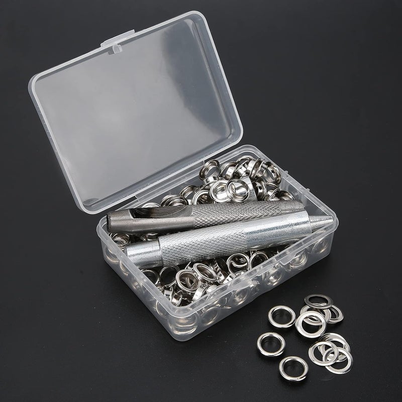 HighQuality 0.3" Brass Grommet Eyelets Set with Tools for Clothing Canvas Craft - Shoes Clothing Handicrafts - 100 Sets (Silver) - Image 3