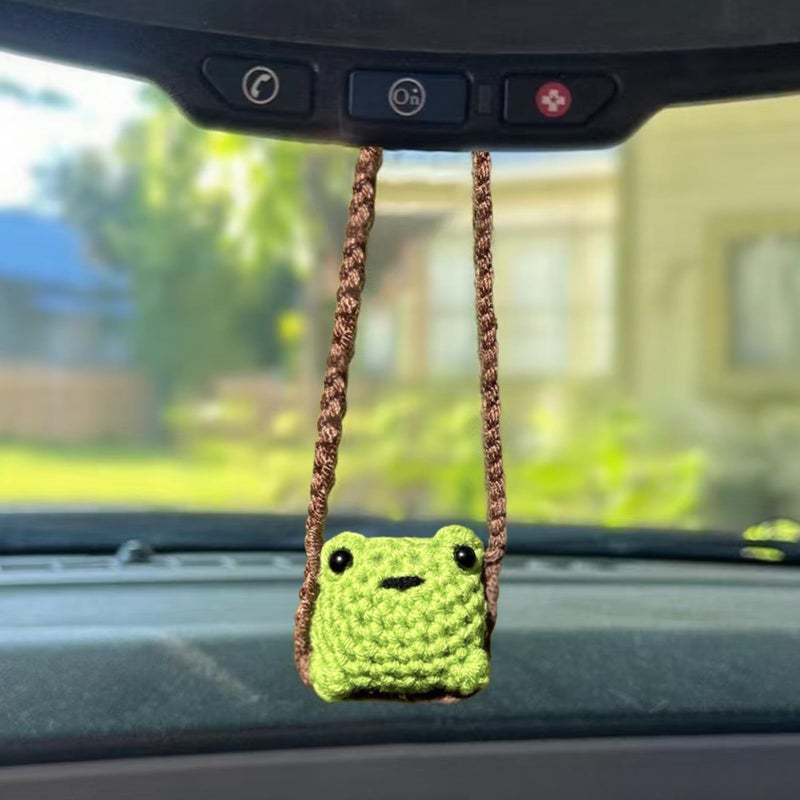 YTYAB Cute Crochet Frog Car DecorRear View Mirror AccessoriesBoho Hanging Charm - Image 3