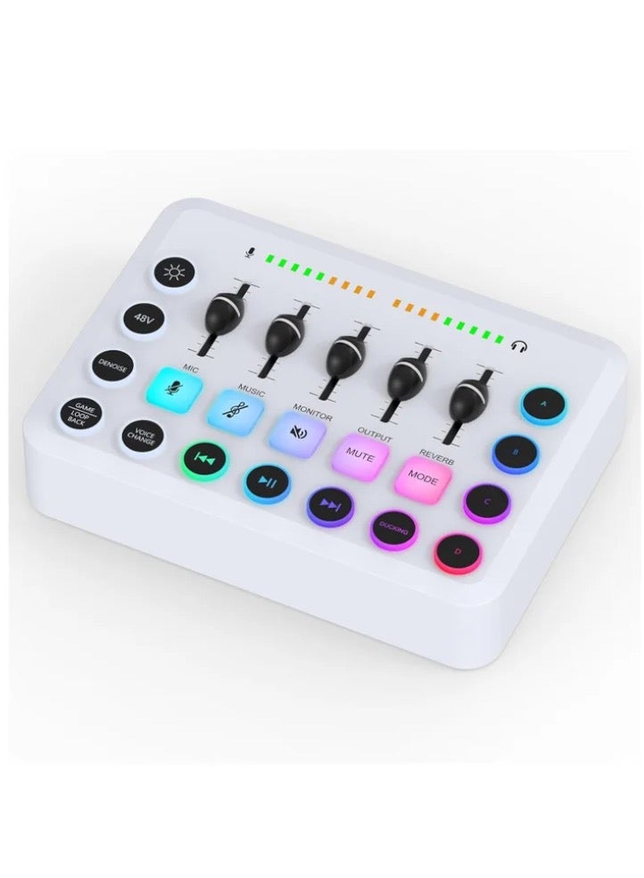 Gaming Audio Mixer, Recording Card, Streaming RGB PC Mixer, with XLR Microphone Interface, Individual Control/Volume Fader/Mute Button/48V Phantom Power for Podcast/Recording/Vocal/Game Voice - Image 1
