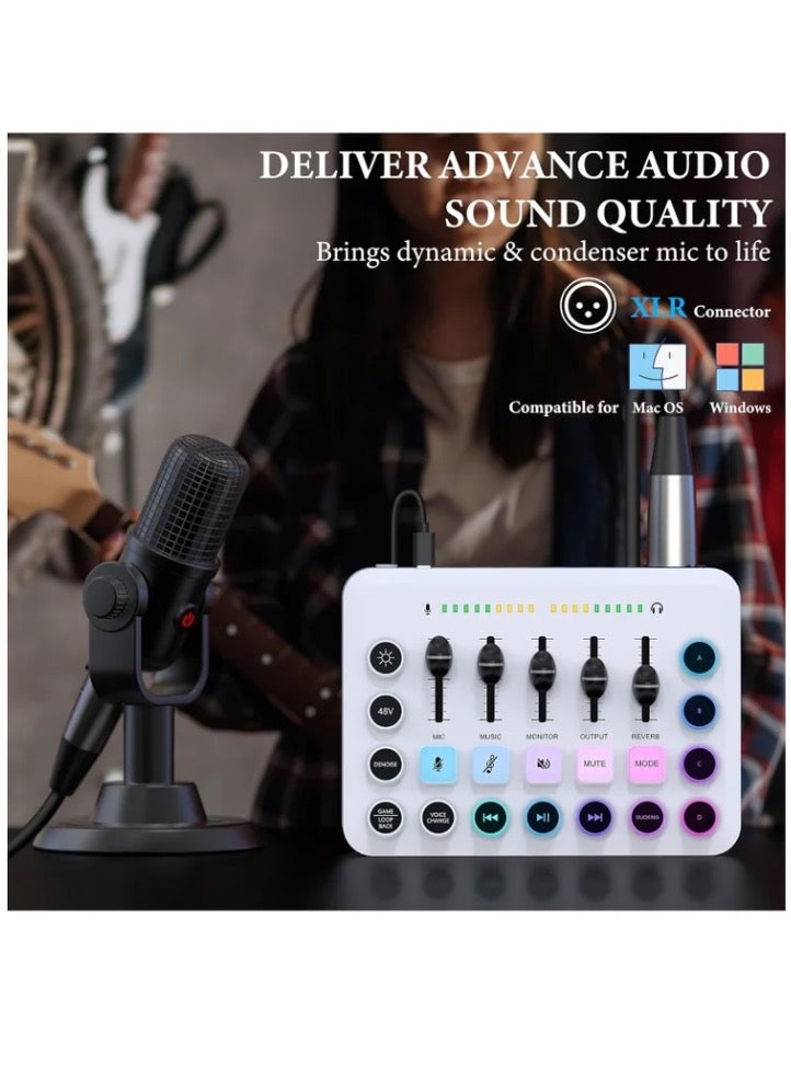 Gaming Audio Mixer, Recording Card, Streaming RGB PC Mixer, with XLR Microphone Interface, Individual Control/Volume Fader/Mute Button/48V Phantom Power for Podcast/Recording/Vocal/Game Voice - Image 4