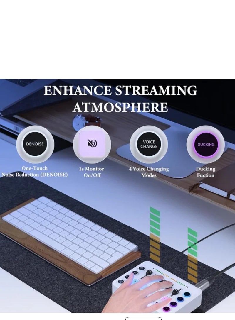 Gaming Audio Mixer, Recording Card, Streaming RGB PC Mixer, with XLR Microphone Interface, Individual Control/Volume Fader/Mute Button/48V Phantom Power for Podcast/Recording/Vocal/Game Voice - Image 5
