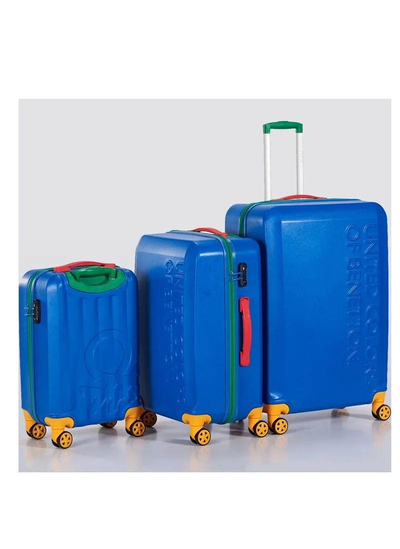 UNITED COLORS OF BENETTON BNTA-203X Set of 3 Luggage with TSA Lock| Material- Acrylonitrile Butadiene Styrene| Adjustable Trolley Handle | Smooth Dual Wheels 360degree rotate| SIZE-20/24/28 Inch| BLUE