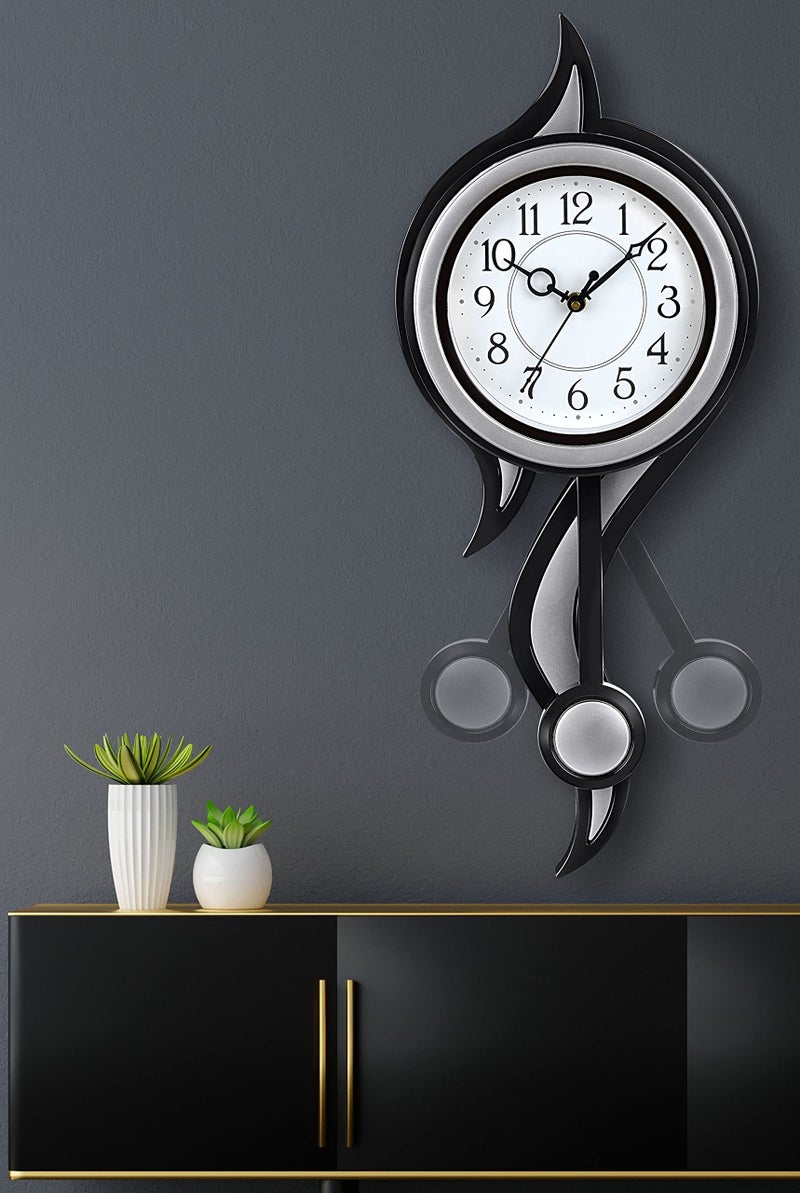 Harbour Analog Latest Stylish New Models Plastic Big Size Wall Clock with Pendulum for Home Living Room Hall Bedroom (Size Height 52 cm X Width 22 cm, Color Silver) Mz AD 13 SNGL - Image 1
