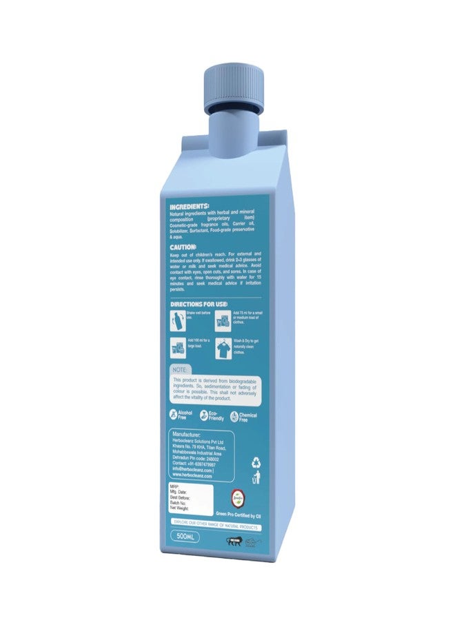 HERBOCLEANZ Advanced Fabric Wash - Eco-Friendly Detergent for All Machines, Top & Front Load - Plant-Based, Skin-Friendly Formula, Biodegradable, No Harsh Chemicals - Fresh & Clean Clothes 500Ml - Image 2