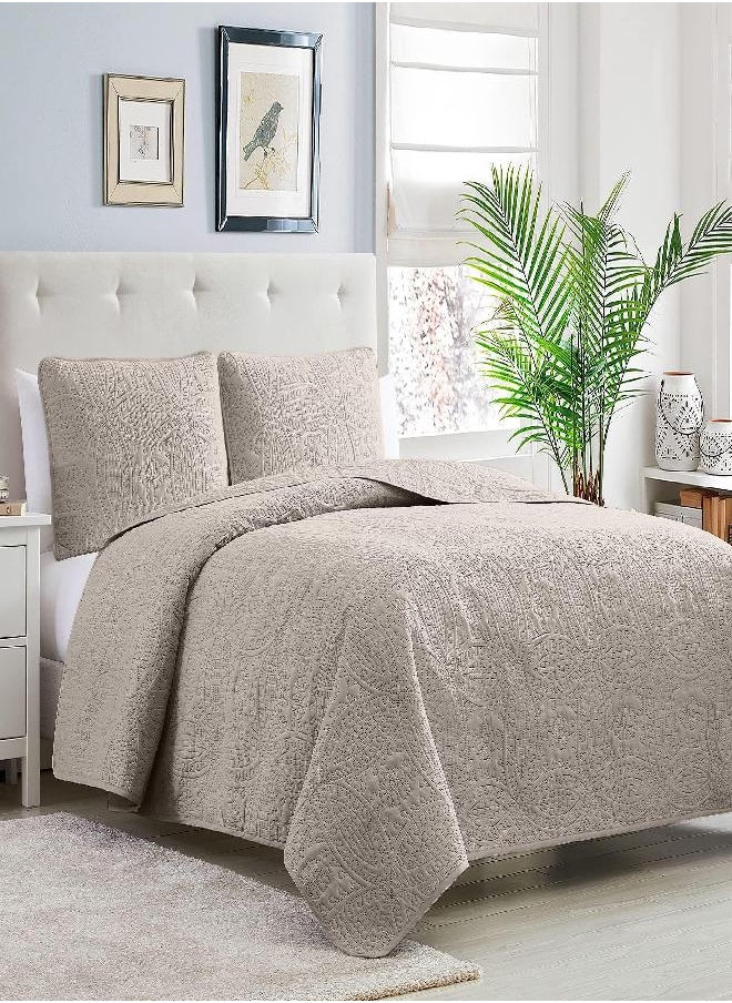 mellanni - Mellanni Bedspread Coverlet Set - Twin Bedding Cover with Sham - Ultrasonic Quilting Technology - 2 Piece Twin Beige Quilt Set - Bedspreads & Coverlets (Twin, Beige) - Image 1