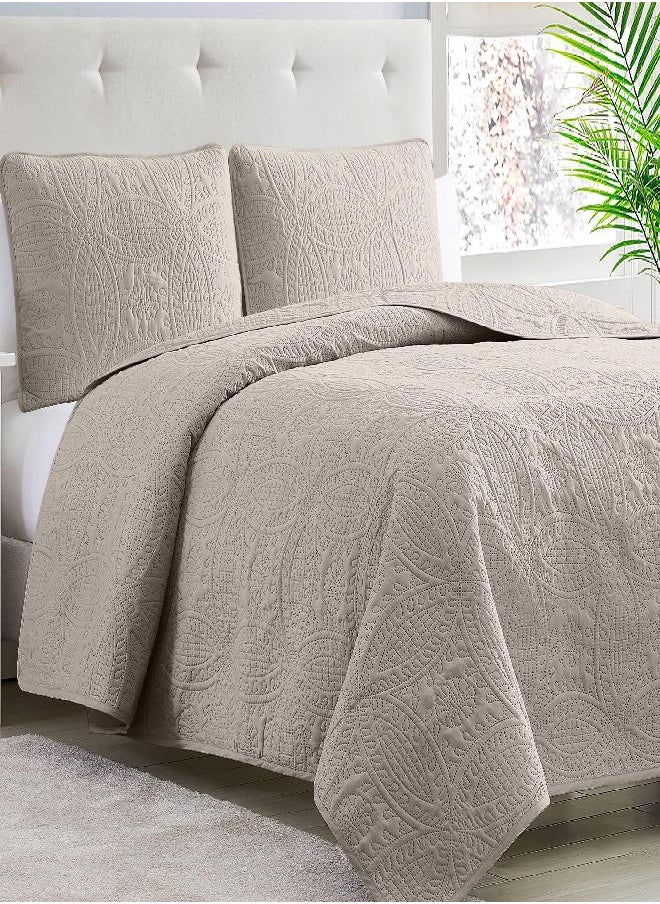 mellanni - Mellanni Bedspread Coverlet Set - Twin Bedding Cover with Sham - Ultrasonic Quilting Technology - 2 Piece Twin Beige Quilt Set - Bedspreads & Coverlets (Twin, Beige) - Image 1