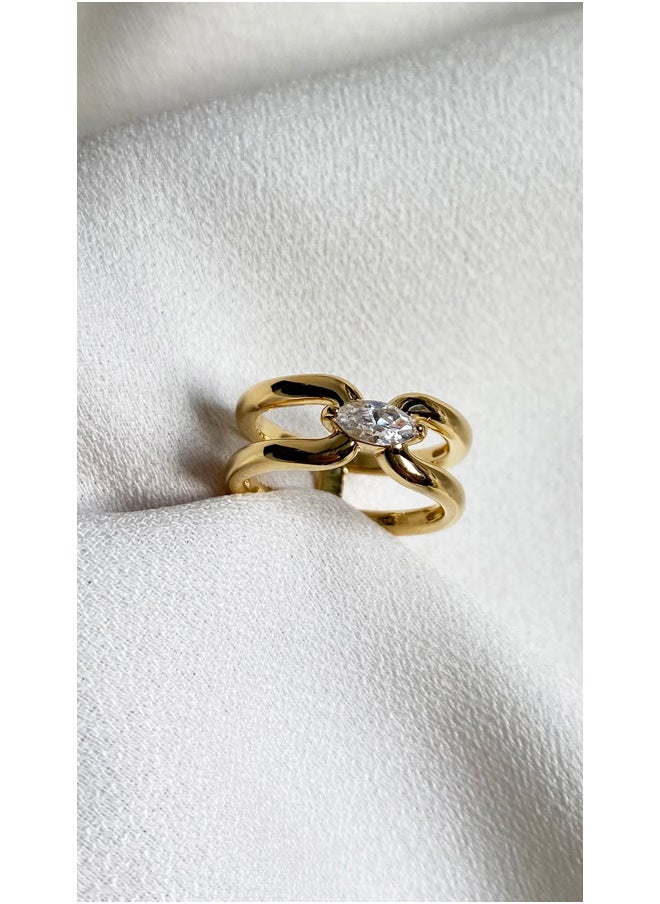 Artsy Silver - Marquise Cut Zircon Stone Gold Plated Ring - Image 1