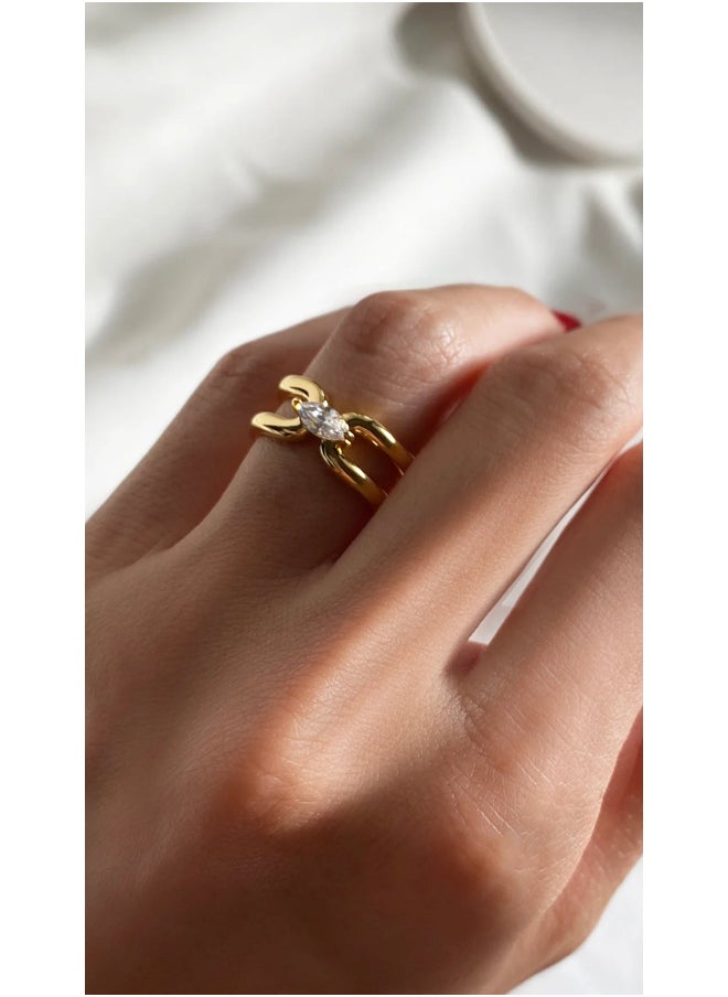 Artsy Silver - Marquise Cut Zircon Stone Gold Plated Ring - Image 1